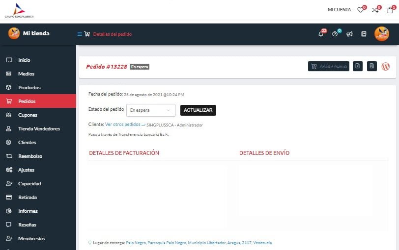 Panel pedido